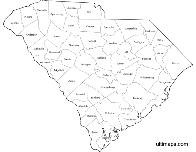 Preview of Labeled Map of South Carolina Counties (A4)