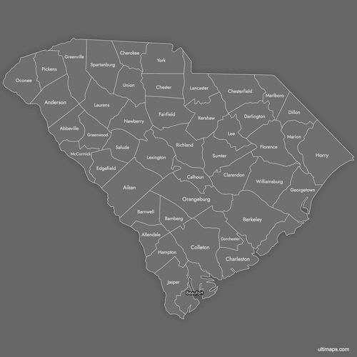 Preview of Labeled Map of South Carolina Counties (Dark)