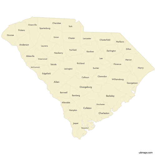 Preview of Labeled Map of South Carolina Counties
