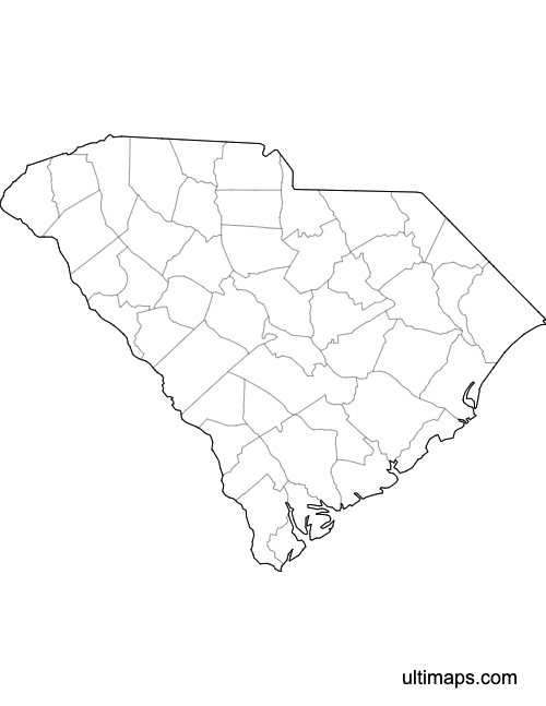 Preview of Outlined Map of South Carolina Counties (Letter)