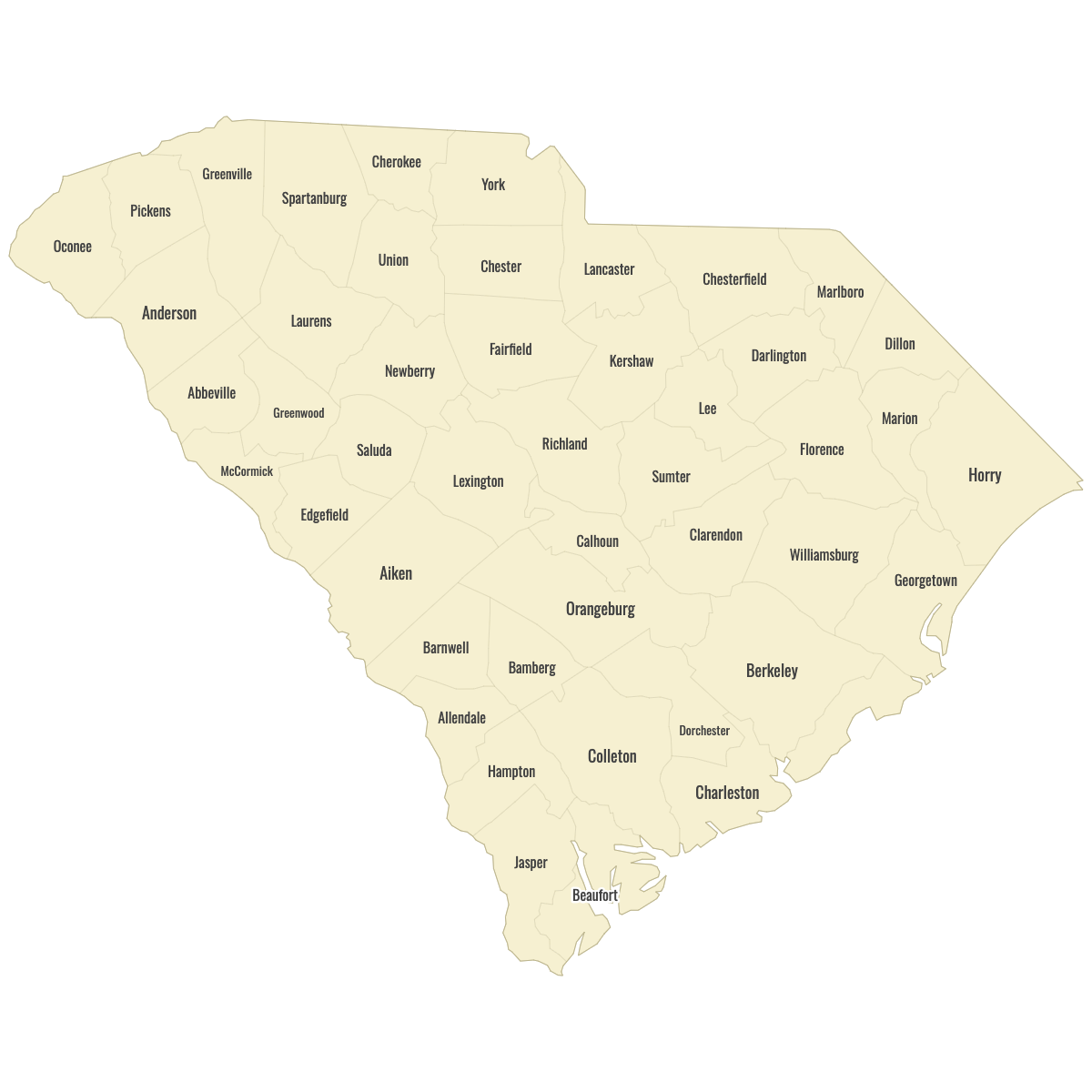 Blank Map of South Carolina Counties With Labels