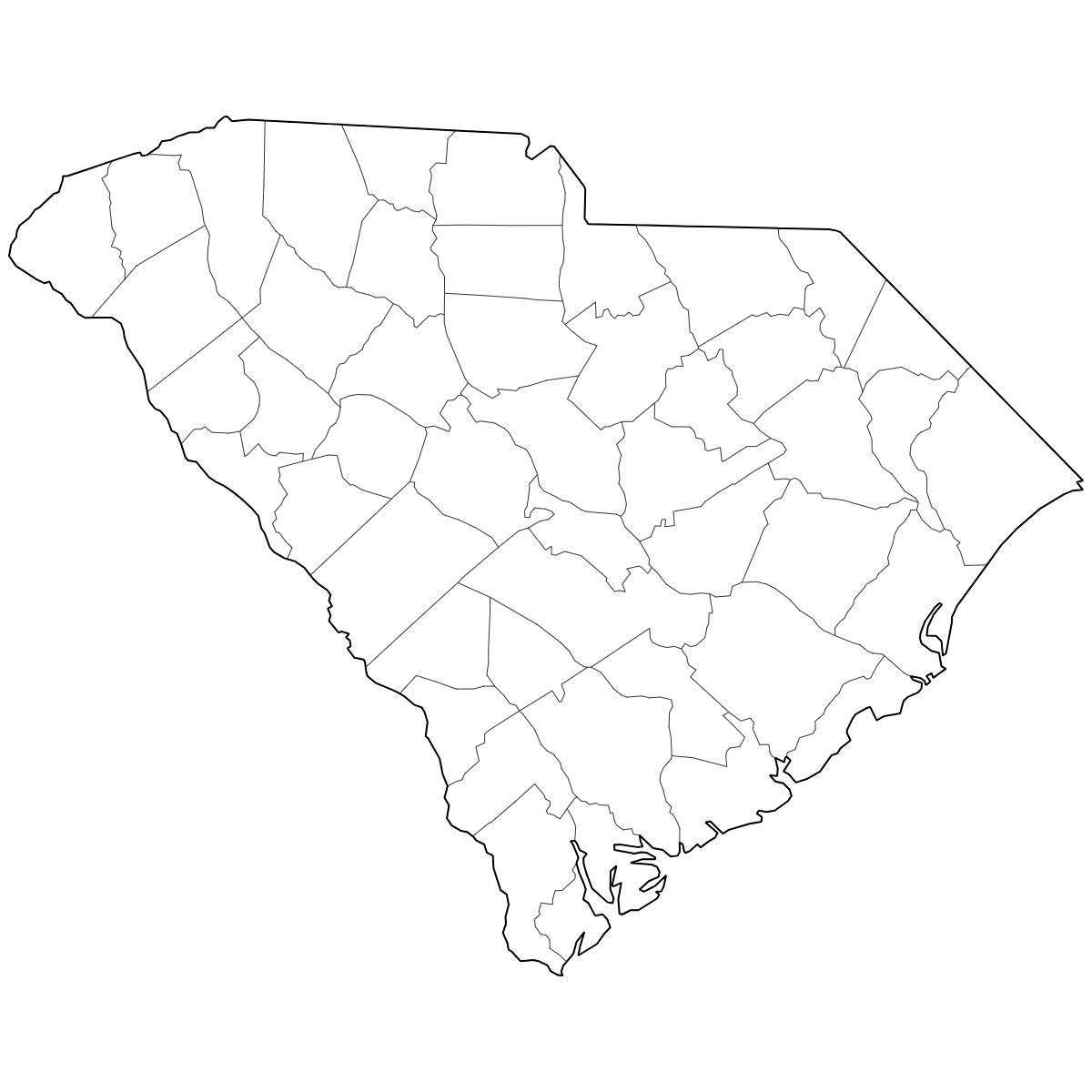 Outlined Map of South Carolina Counties