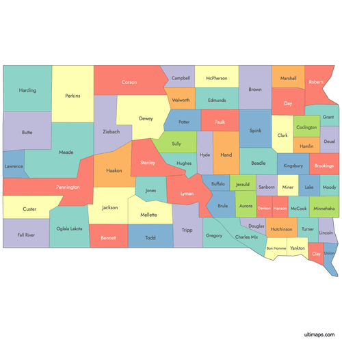 Preview of Labeled Map of South Dakota Counties