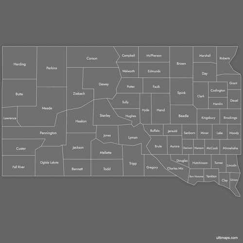 Preview of Labeled Map of South Dakota Counties (Dark)