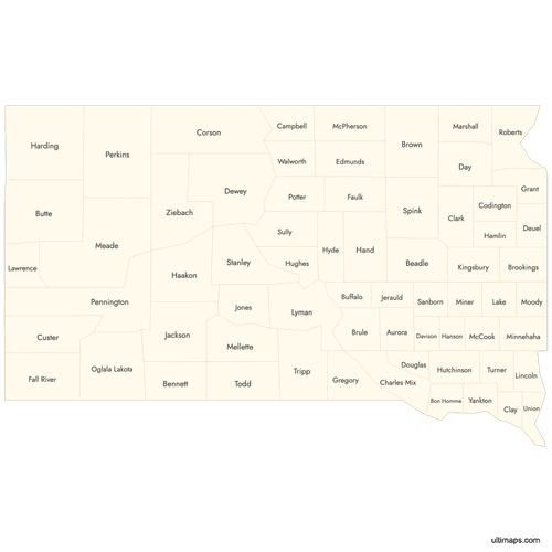 Preview of Labeled Map of South Dakota Counties