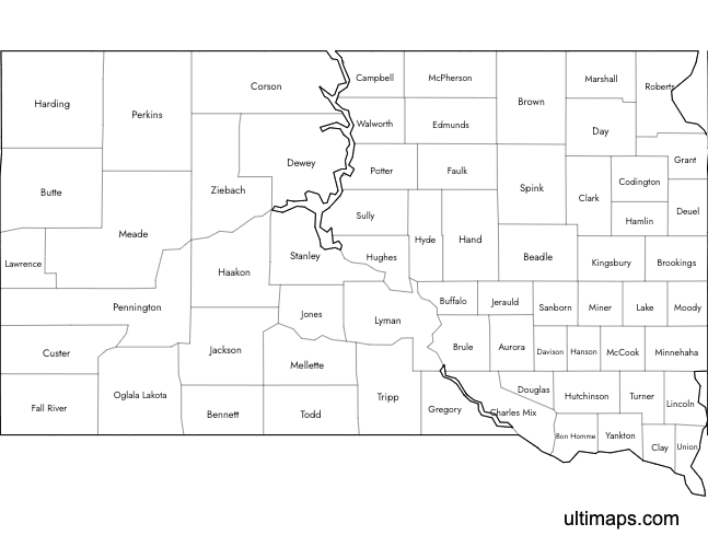 Preview of Labeled Map of South Dakota Counties (Letter)