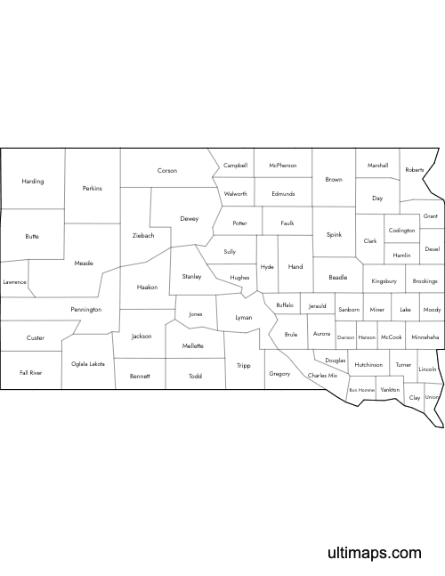 Preview of Labeled Map of South Dakota Counties (Letter)