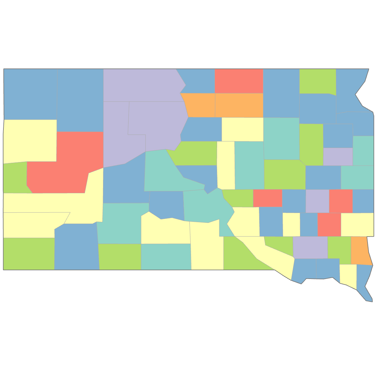 Colored Map of South Dakota Counties