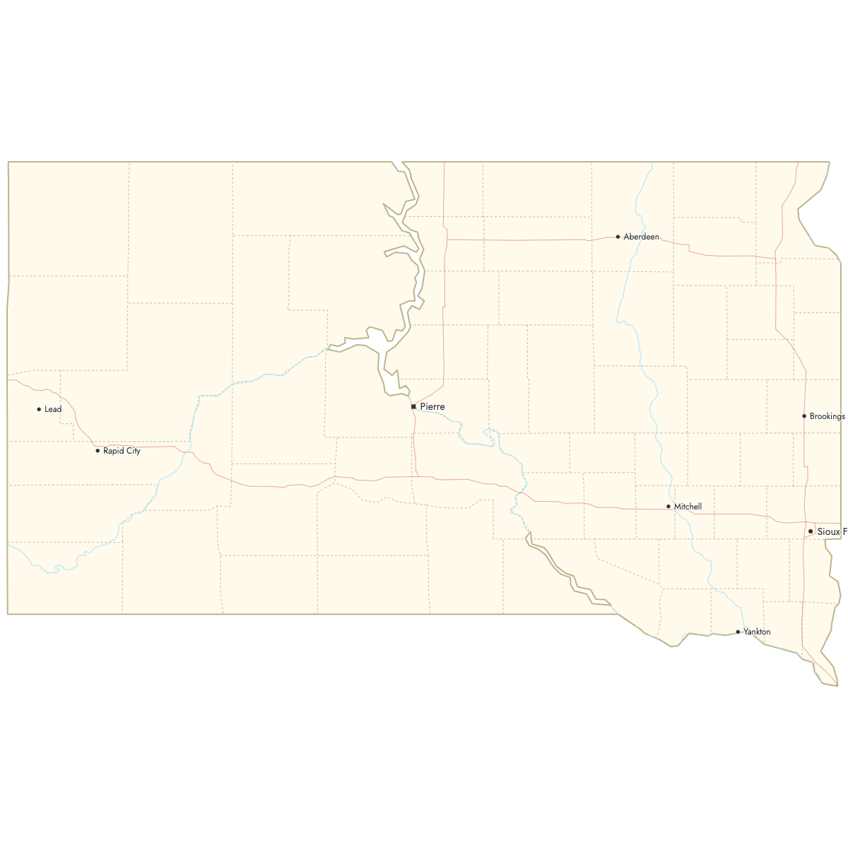 Custom Map of South Dakota Counties with Cities