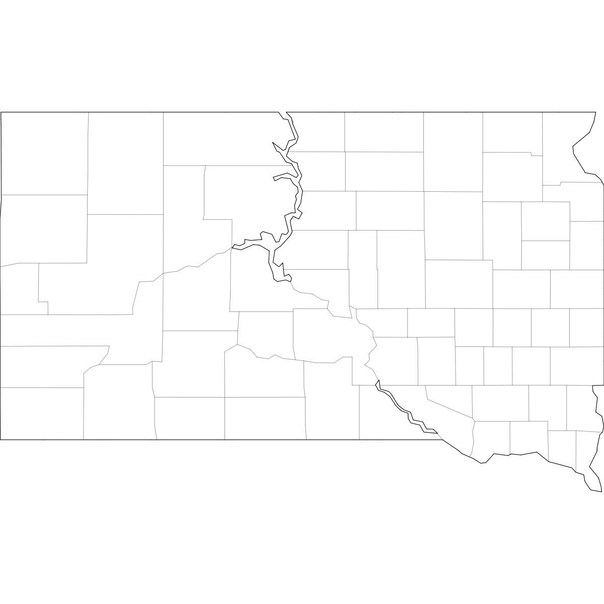 Blank outline map of South Dakota showing county borders