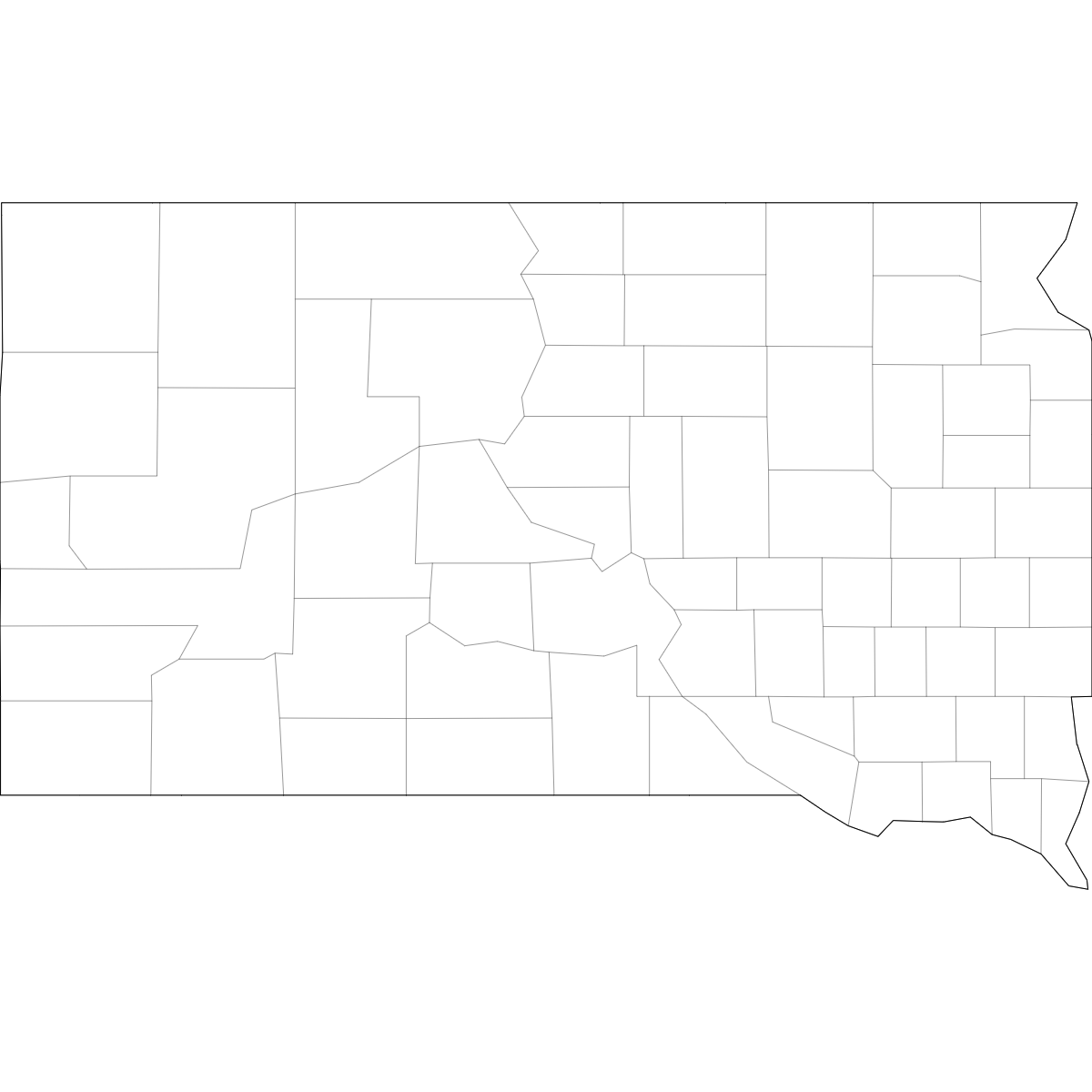 Outlined Map of South Dakota Counties