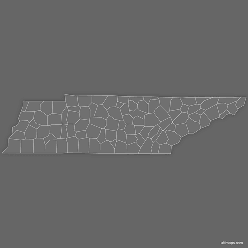 Preview of Blank Map of Tennessee Counties (Dark)