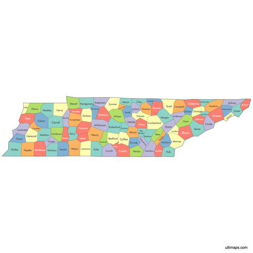 Preview of Labeled Map of Tennessee Counties