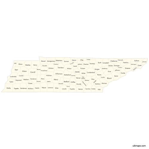 Preview of Labeled Map of Tennessee Counties
