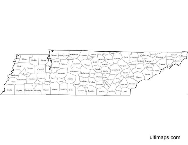 Preview of Labeled Map of Tennessee Counties (Letter)