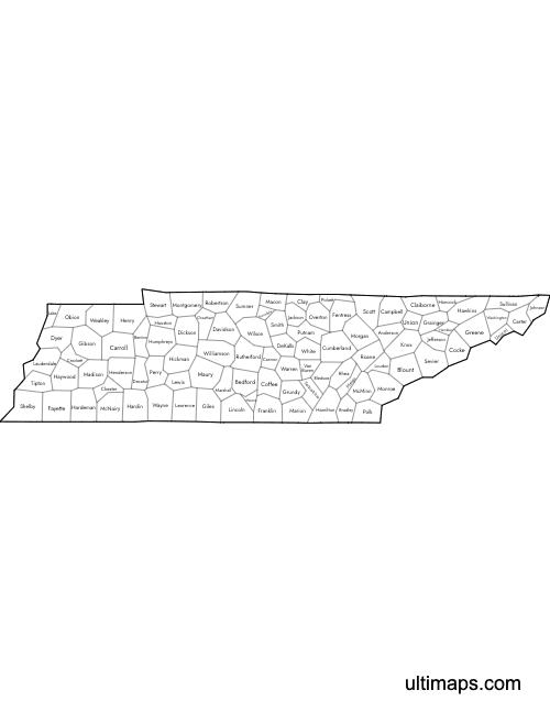 Preview of Labeled Map of Tennessee Counties (Letter)