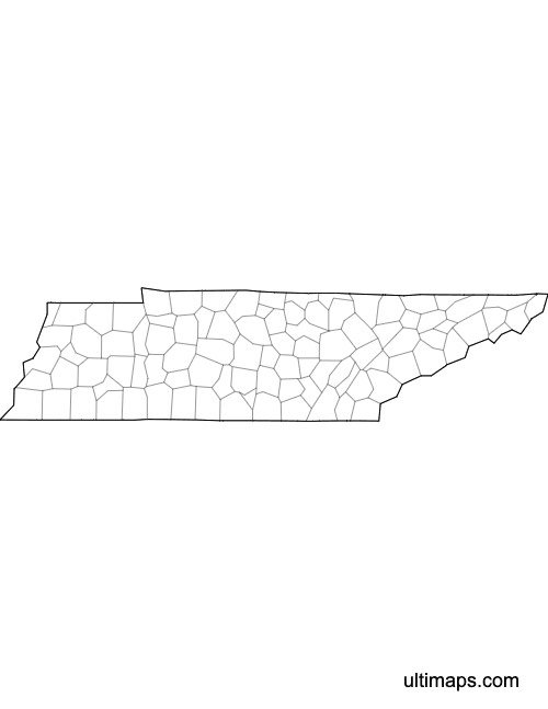 Preview of Outlined Map of Tennessee Counties (Letter)