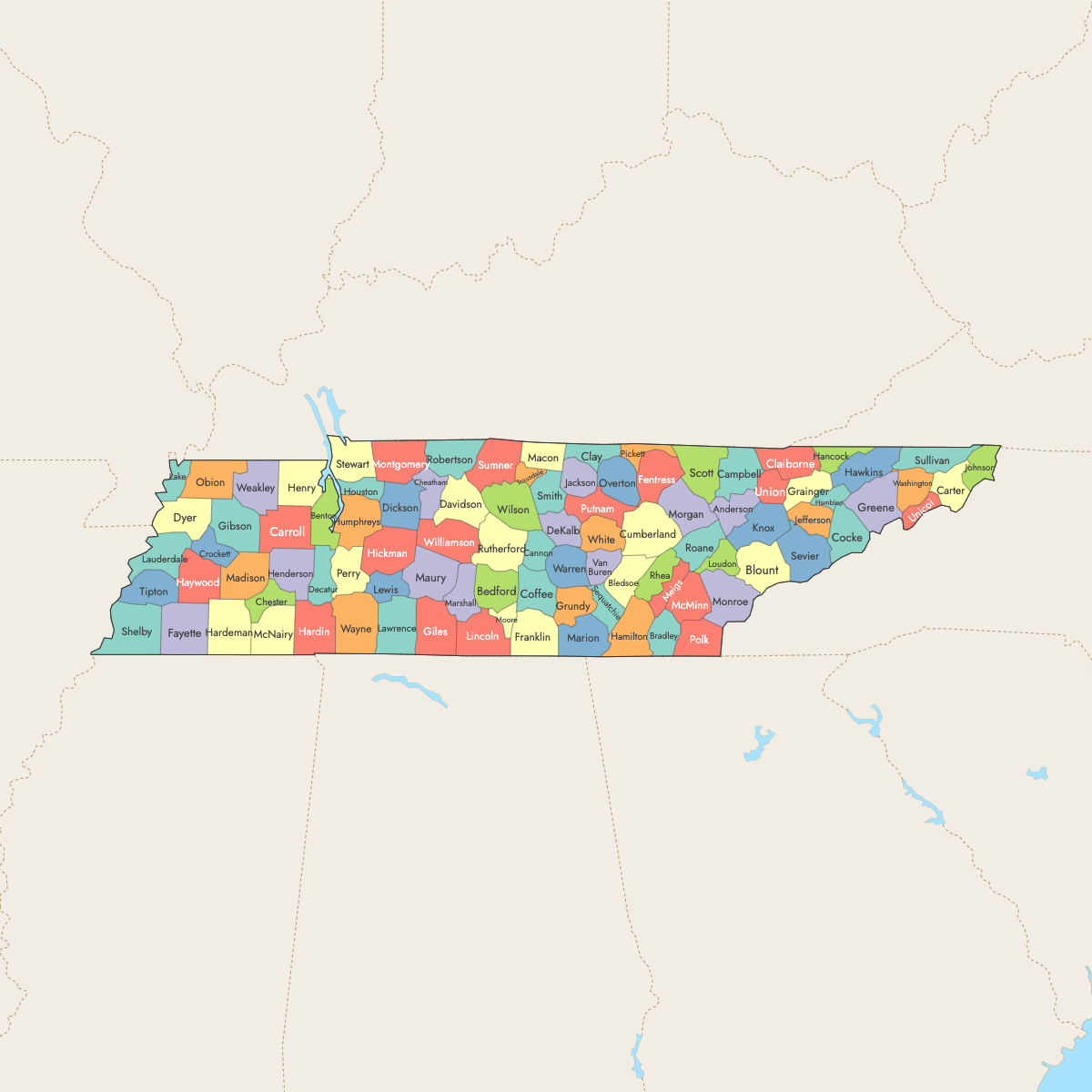 Map of Tennessee Counties | Explore, Download & Create Your Own — Ultimaps