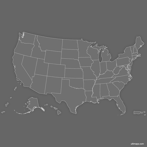 Preview of Blank Map of the United States with Outlying Territories (Dark)