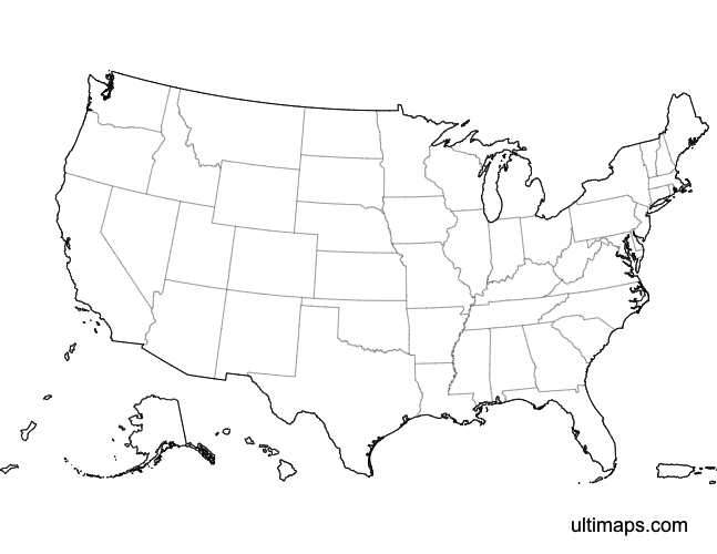 Preview of Blank Map of the United States with Outlying Territories (Letter)
