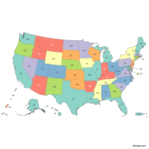 Preview of Labeled Map of the United States with Outlying Territories