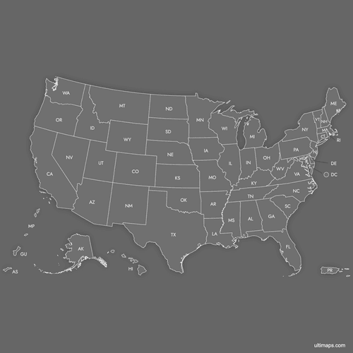 Preview of Labeled Map of the United States with Outlying Territories (Dark)