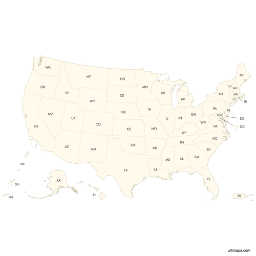 Preview of Labeled Map of the United States with Outlying Territories