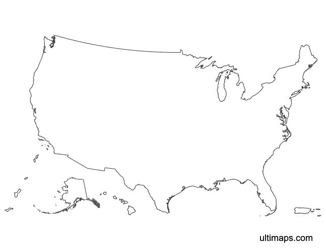 Preview of Outline Map of the United States with Outlying Territories (Letter)