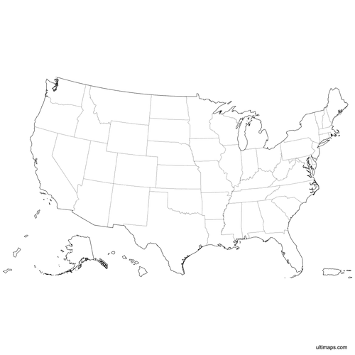 Preview of Outlined Map of the United States with Outlying Territories