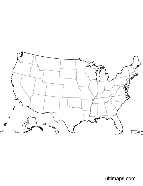 Preview of Outlined Map of the United States with Outlying Territories (Letter)