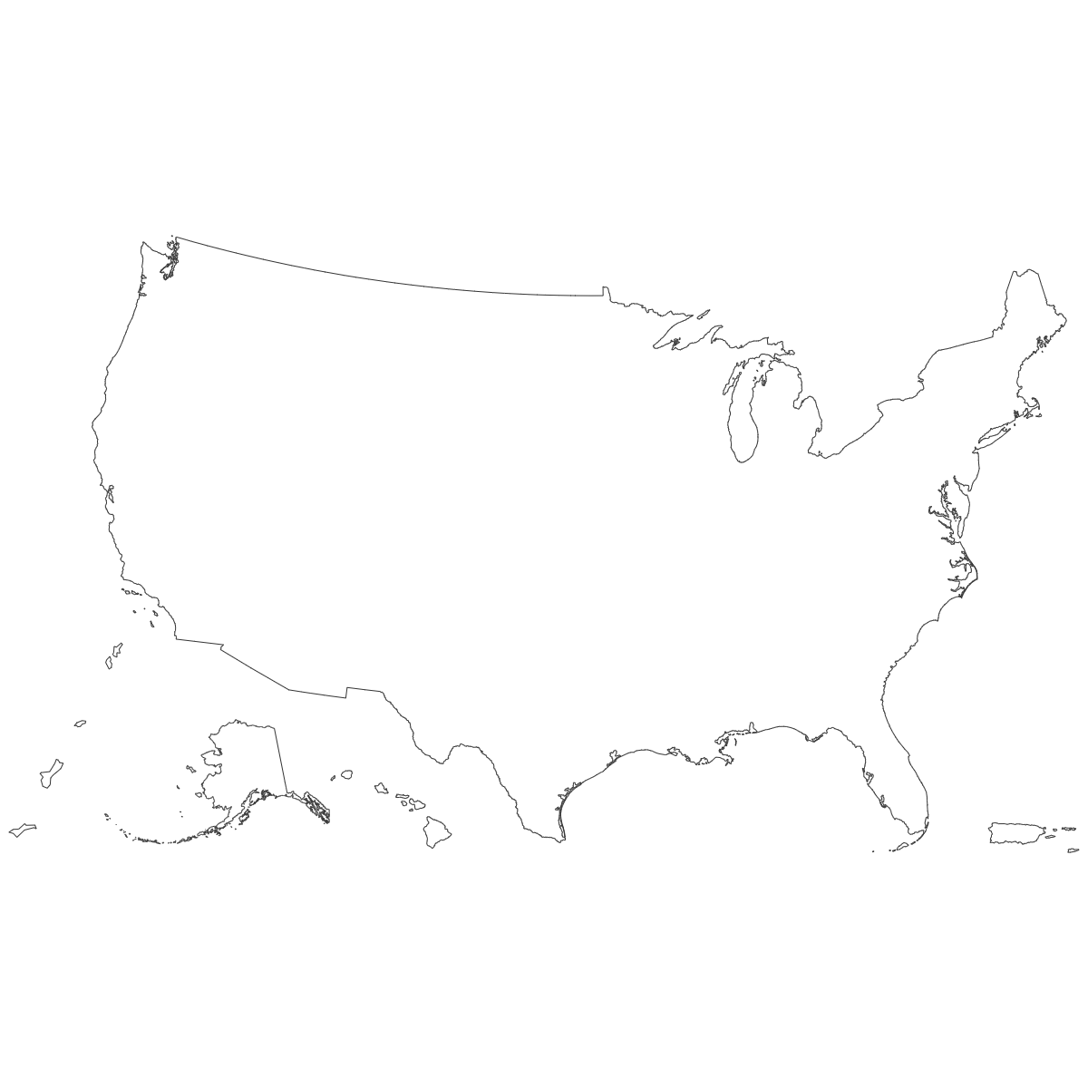 Outline Map of the United States with Outlying Territories