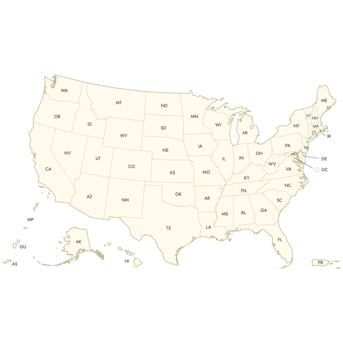 Unstyled Map of the United States with Outlying Territories With Labels
