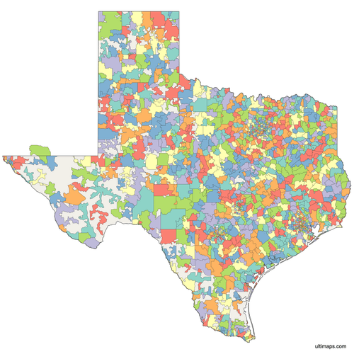 Preview of Colored Texas ZIP Code Map