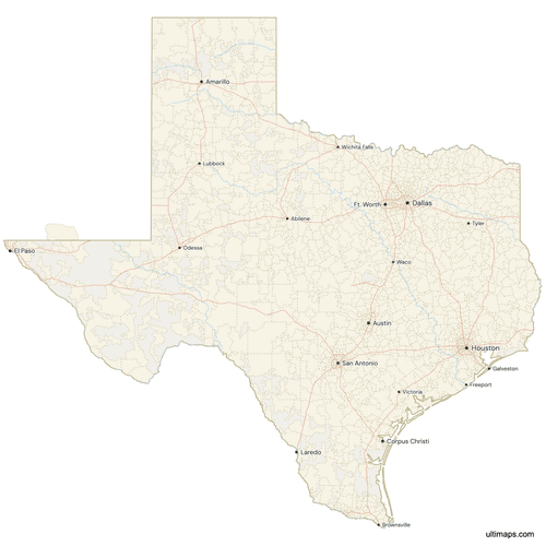 Preview of Map of Texas with Cities and Roads