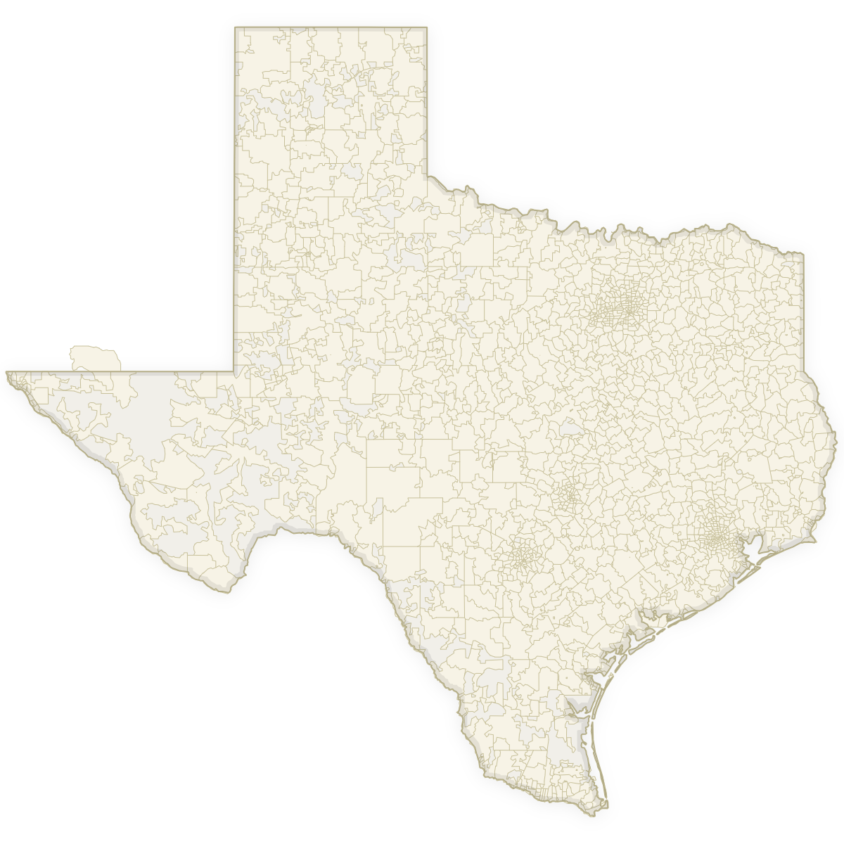 Blank map of Texas with ZIP Codes