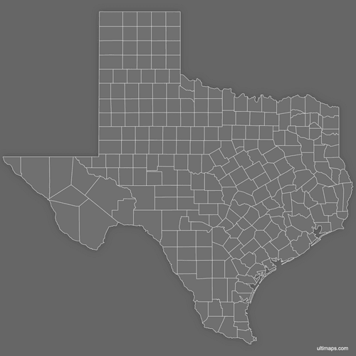 Preview of Blank Map of Texas Counties (Dark)