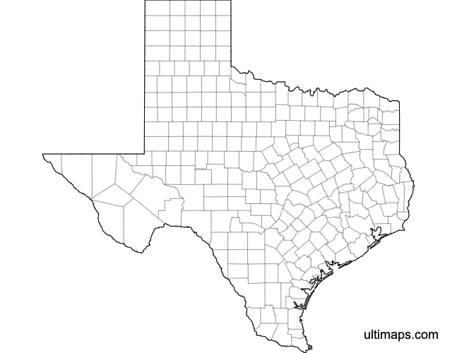 Preview of Blank Map of Texas Counties (Letter)