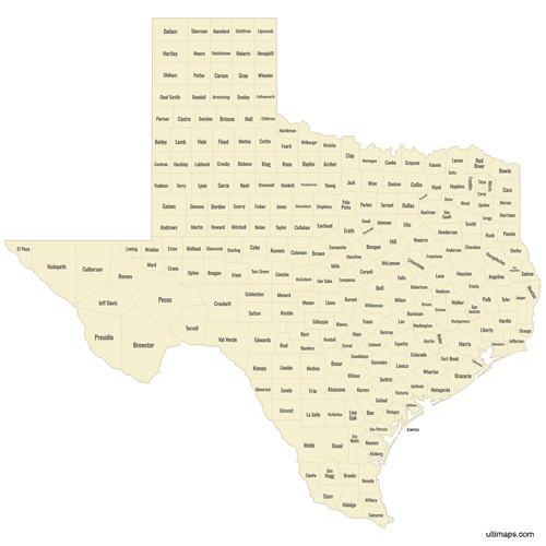 Preview of Labeled Map of Texas Counties