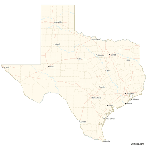Preview of Map of Texas Counties with Cities