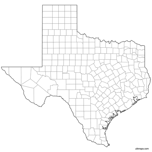Preview of Outlined Map of Texas Counties