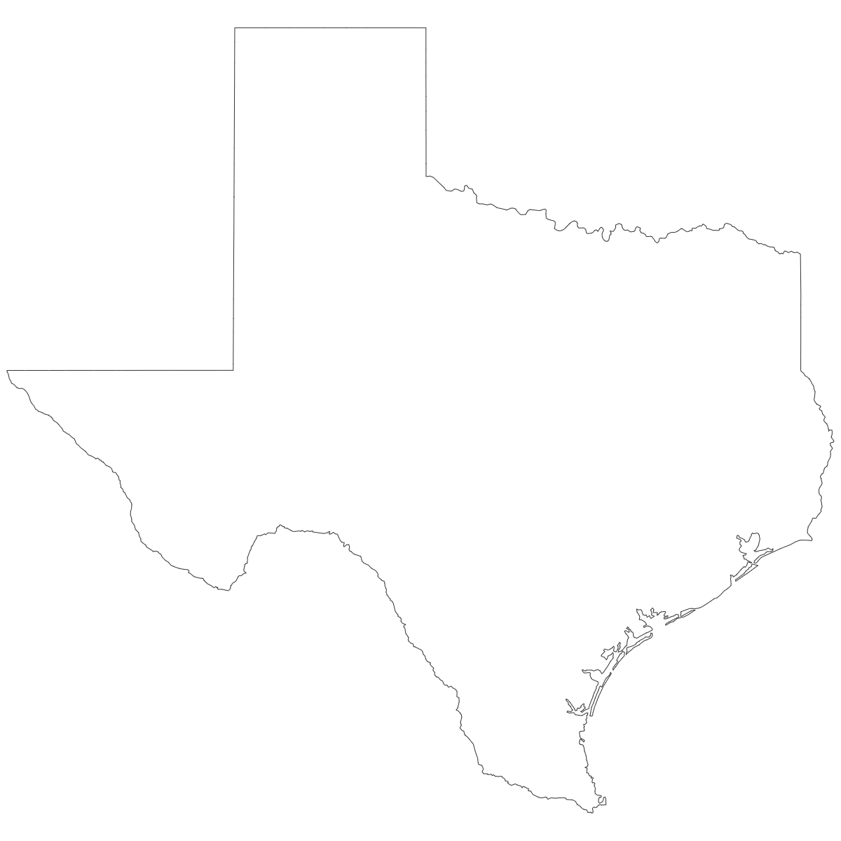 Outline Map of Texas Counties