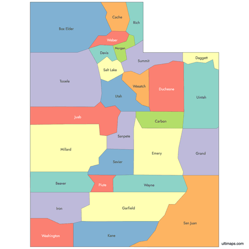 Preview of Labeled Map of Utah Counties