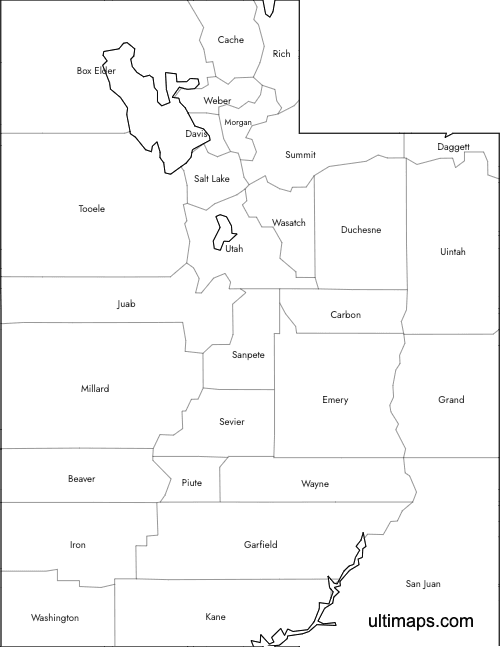 Preview of Labeled Map of Utah Counties (A4)