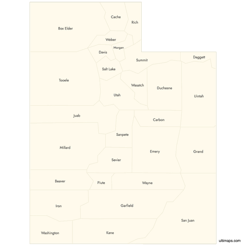 Preview of Labeled Map of Utah Counties