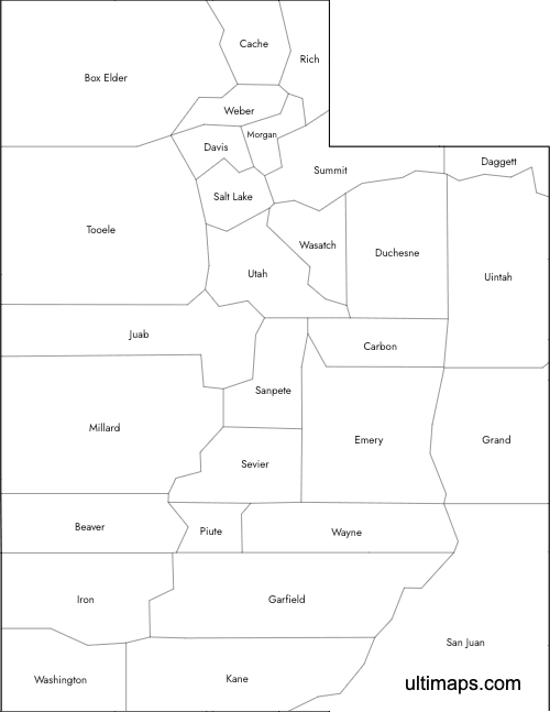 Preview of Labeled Map of Utah Counties (Letter)