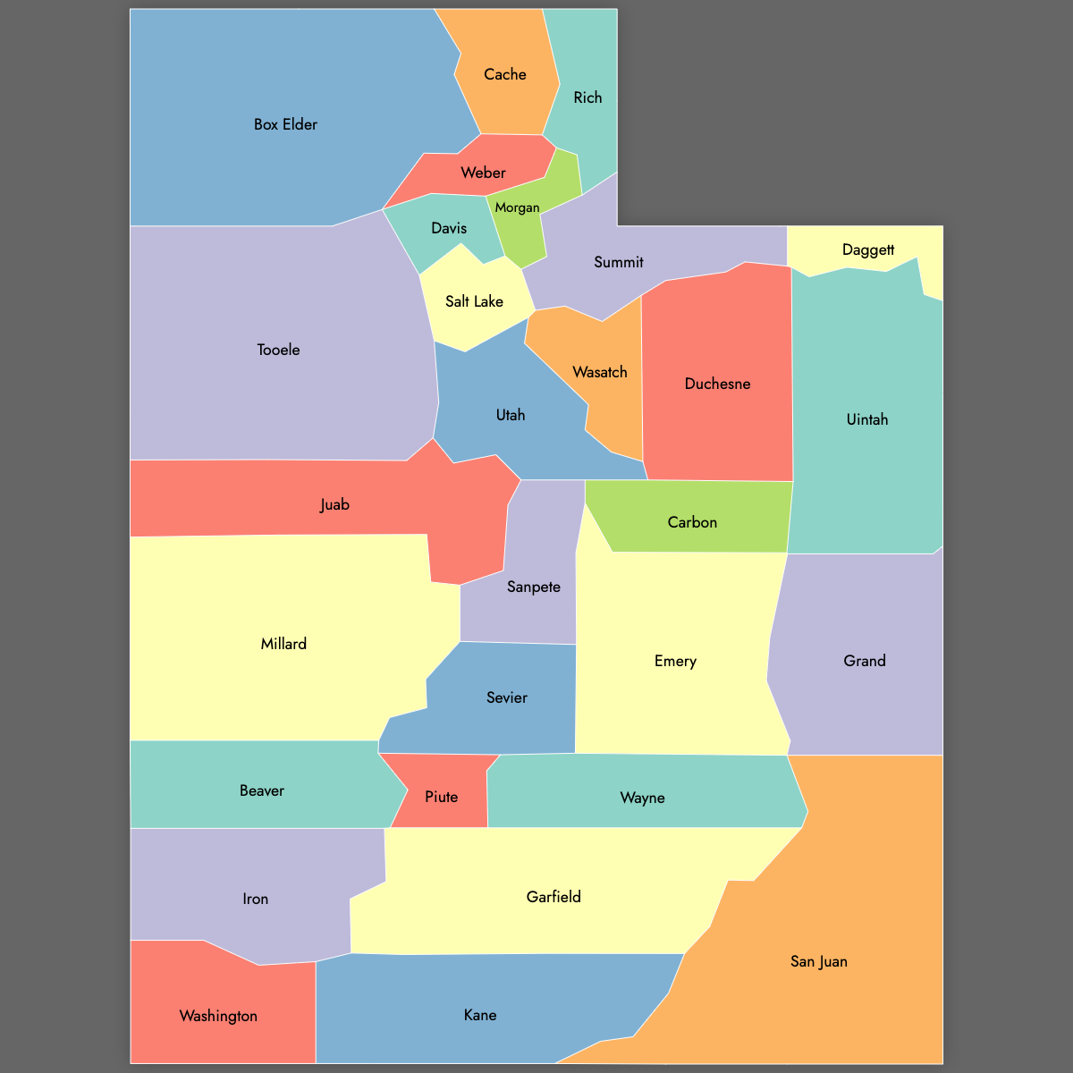 Custom Map of Utah Counties with Labels (Dark Theme)