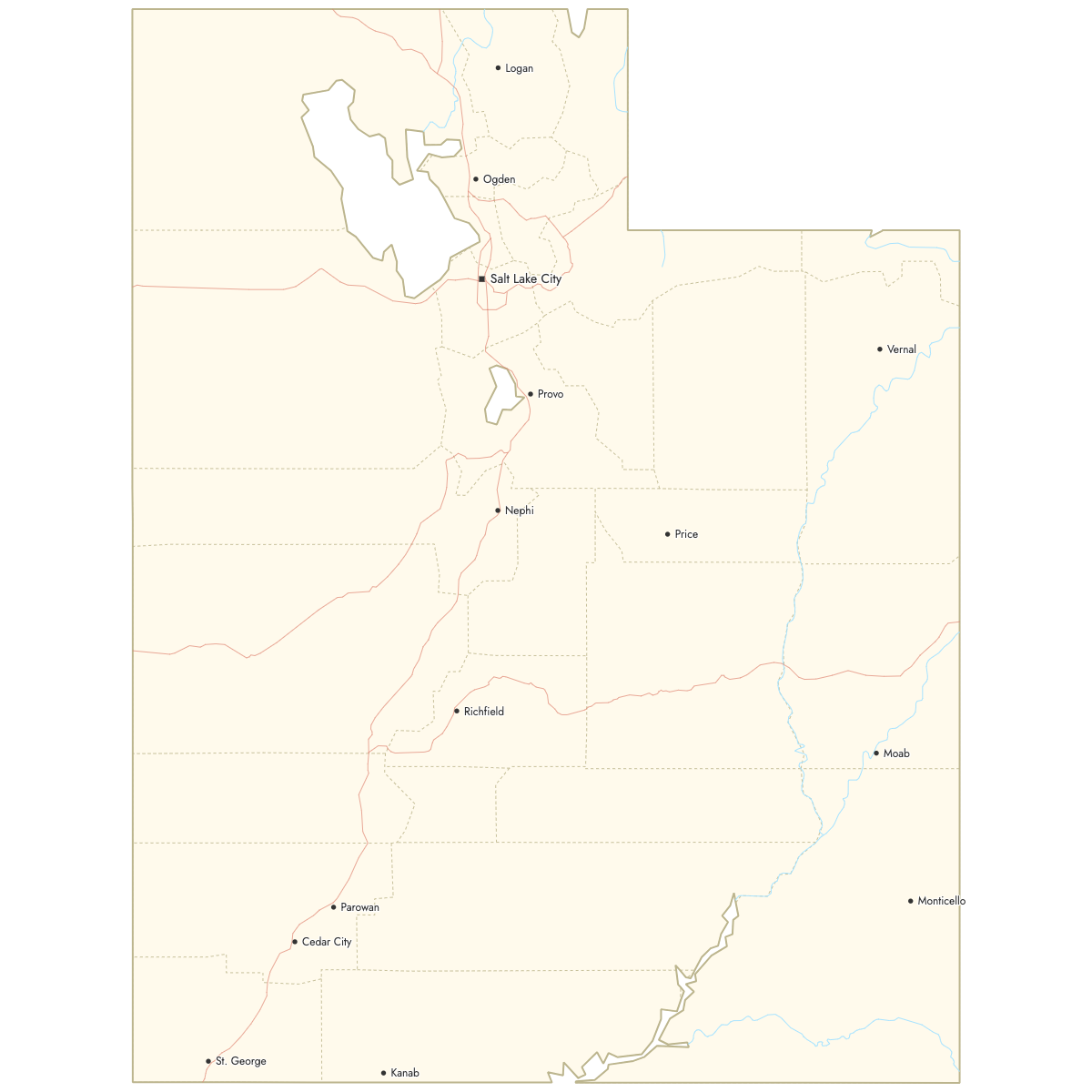 Custom Map of Utah Counties with Cities