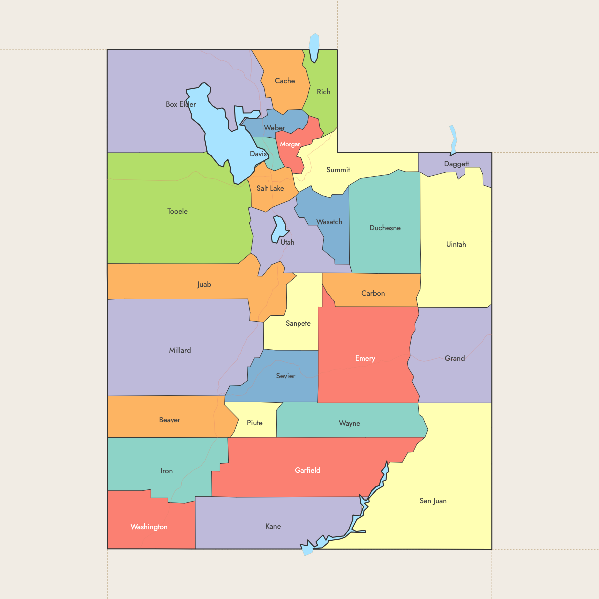 Custom Map of Utah Counties with Surrounding Areas