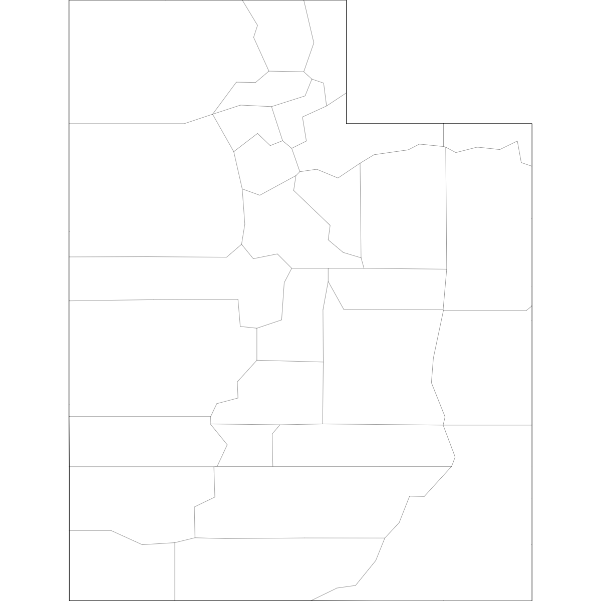 Outlined Map of Utah Counties