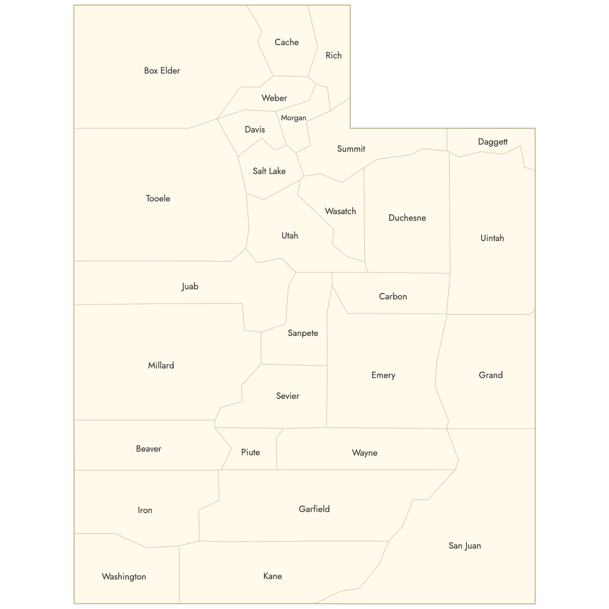 Unstyled Map of Utah Counties With Labels